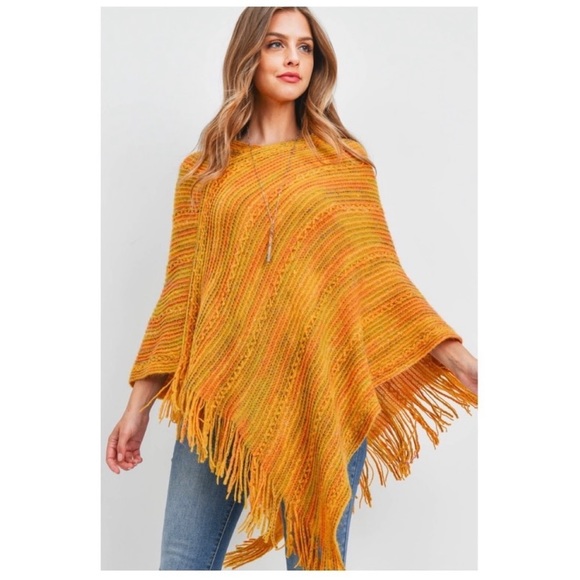 🆕🔥 Mustard Multi Print Knitted Poncho - Picture 5 of 5
